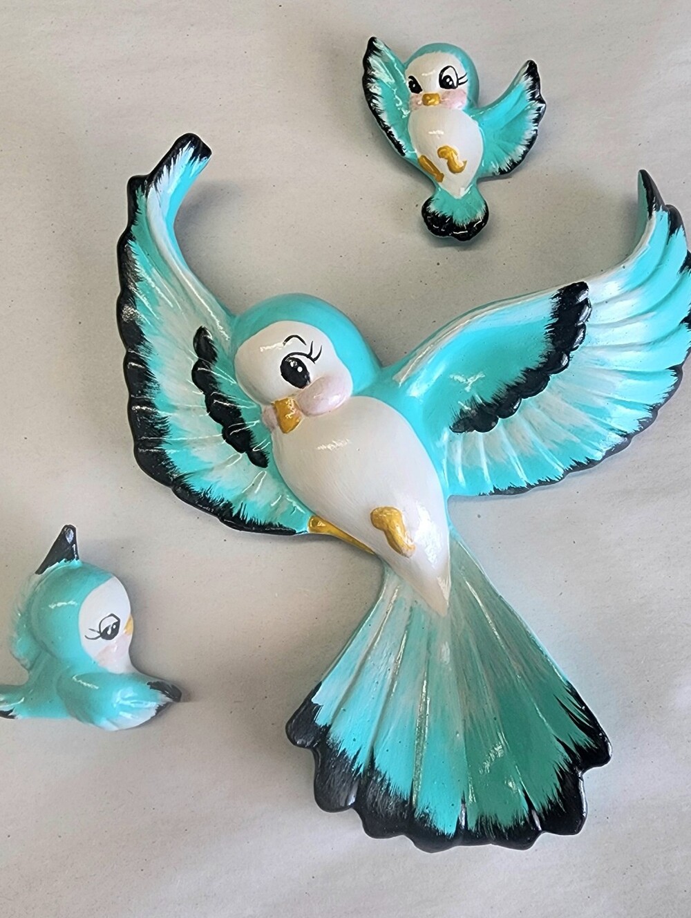 Aqua Color "Flutterwings" Chalkware Birds Wall Decor